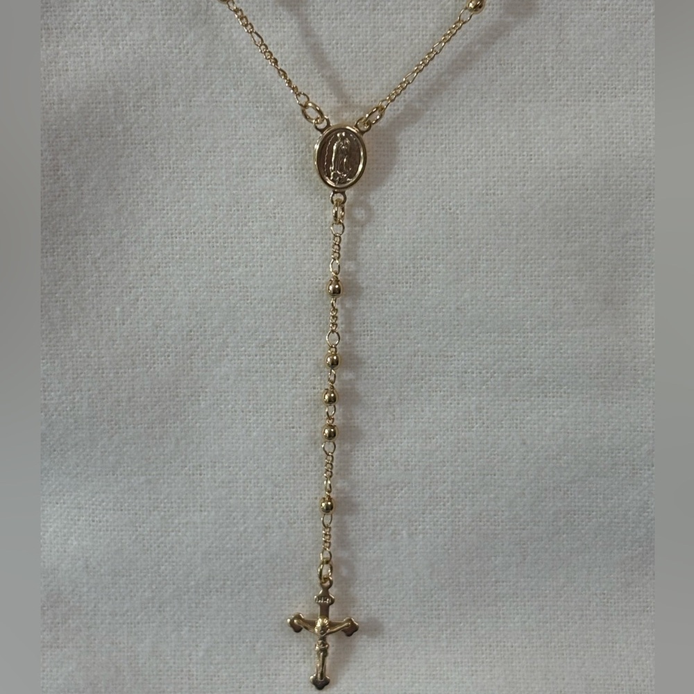 NEW Guadelupe Rosary on Figaro & Beaded 18k Yellow Gold Filled Necklace - Picture 3 of 6